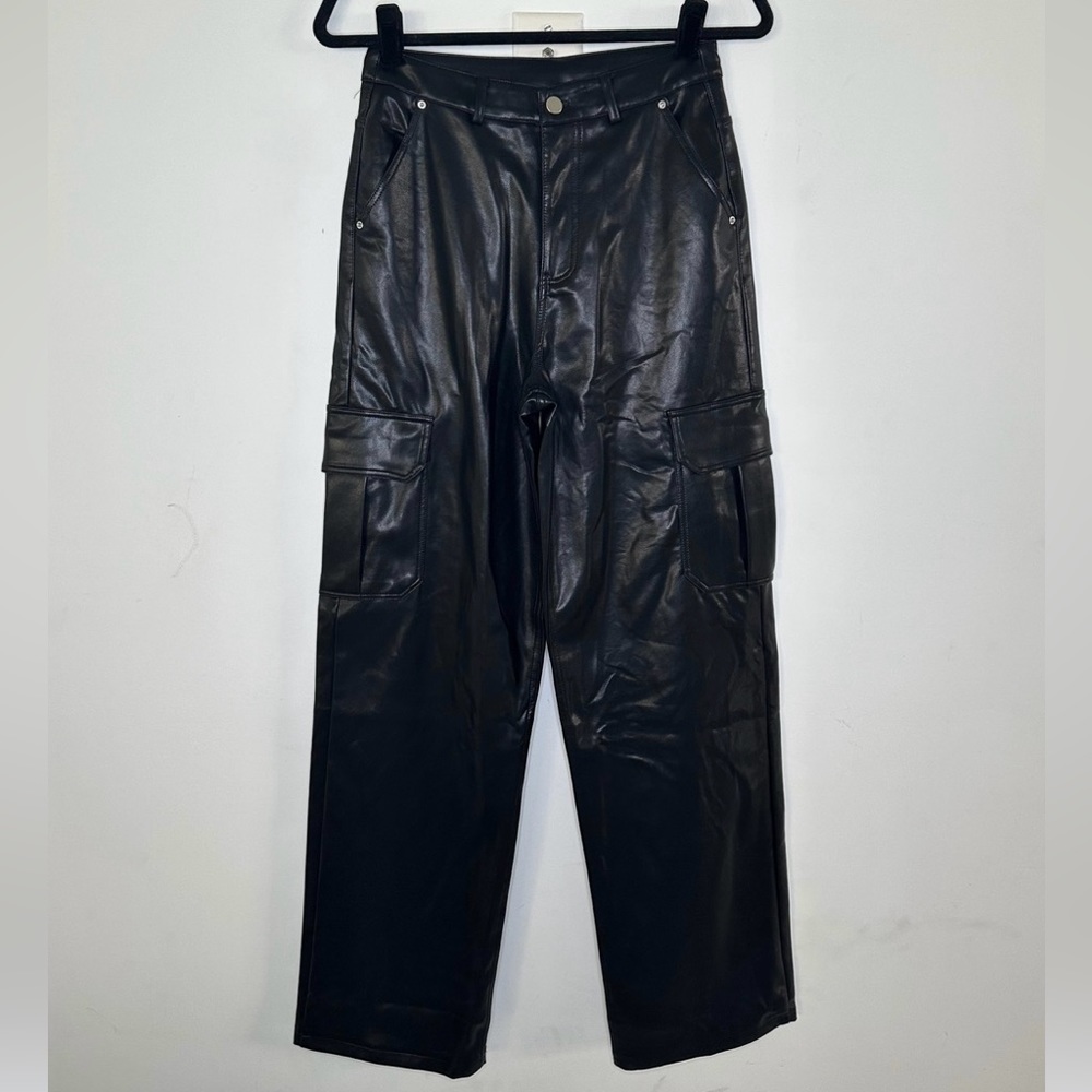 PU LEATHER CARGO PANTS